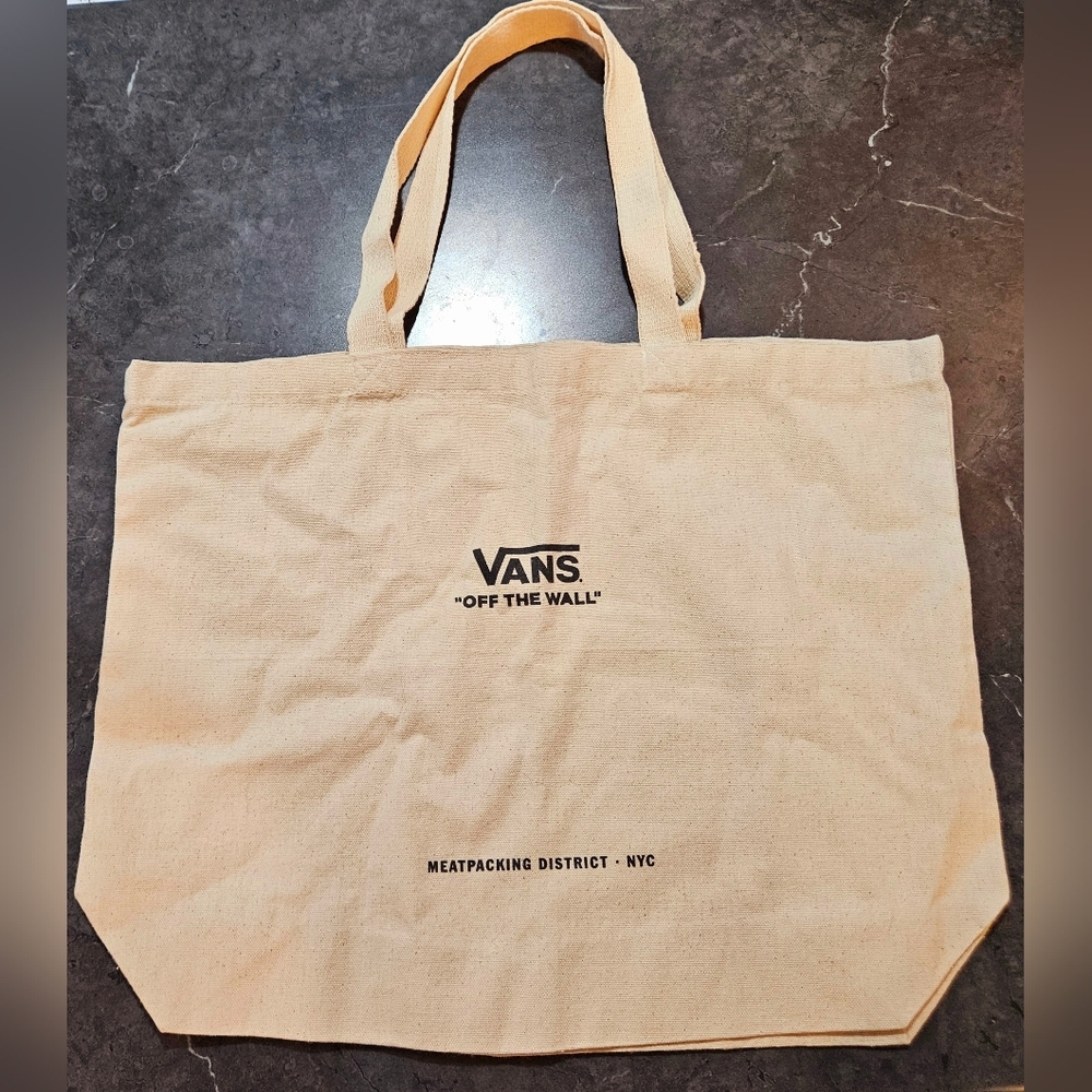 NEW Vans XL Canvas Tote Bag Off The Wall NYC Beige Travel Beach Handbag Storage